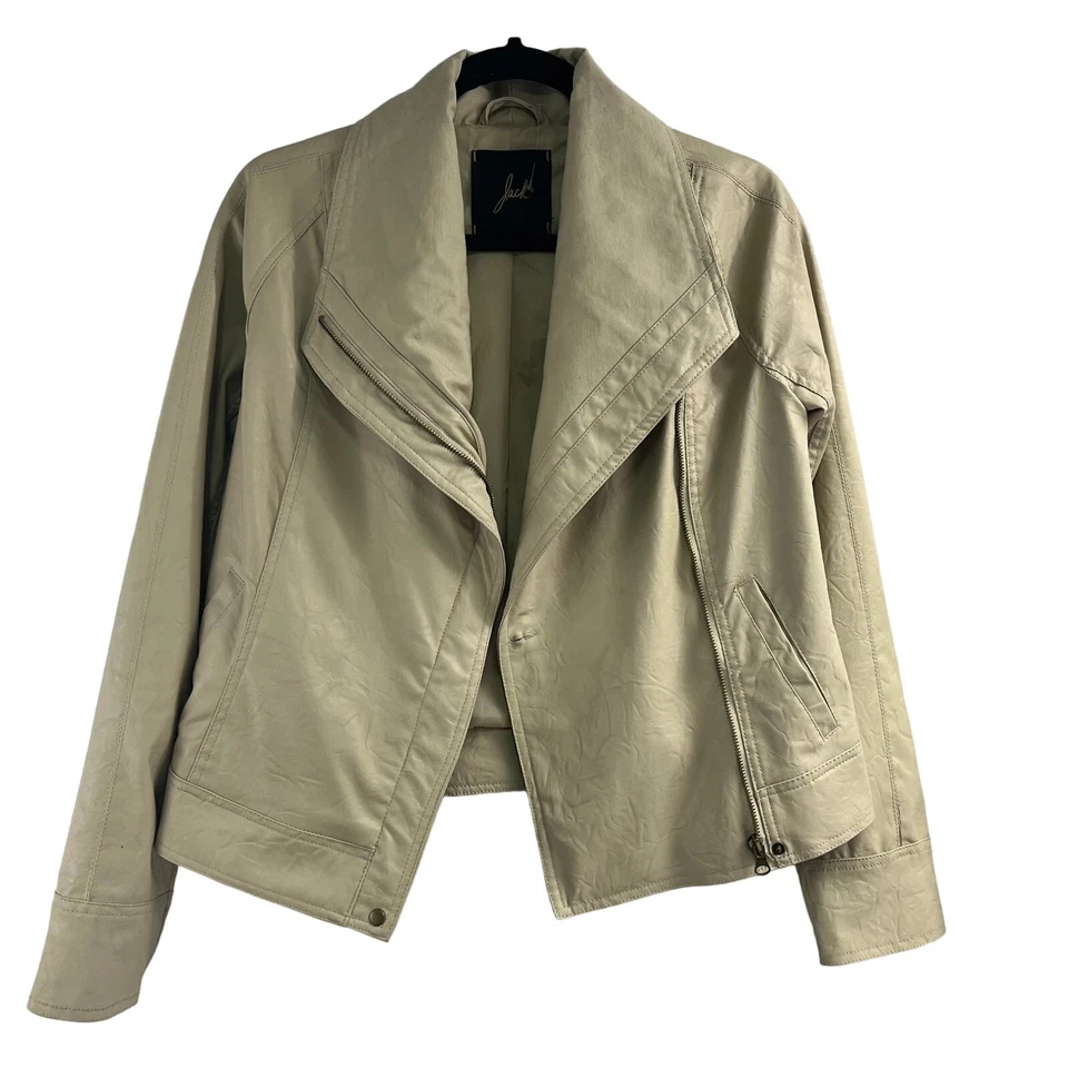 Chaqueta de Moto Jack Crema Imitación Cuero Para Mujer Talla S Preppy Bikercore Elegante Otoño Foto 2 de 4