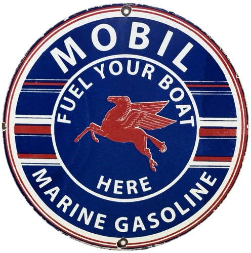 VINTAGE MOBILGAS MARINE PORCELAIN SIGN DEALERSHIP GAS STATION MOBIL MOTOR OIL