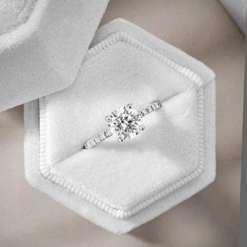 4.25 ct Round Cut Classic Pave Diamond Engagement Ring VS1 D 4 prong White Gold