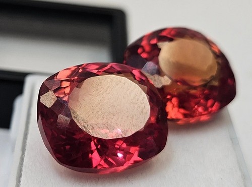 Coppia Padparadscha Zaffiro Taglio Cuscino 30-31 Ct Sciolto Naturale Certificato Gemma - Foto 5 di 7