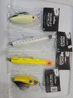 Lot of 4- Blitz Performance Custom Surfcasting Wood Quigley Metal Lip & Popper