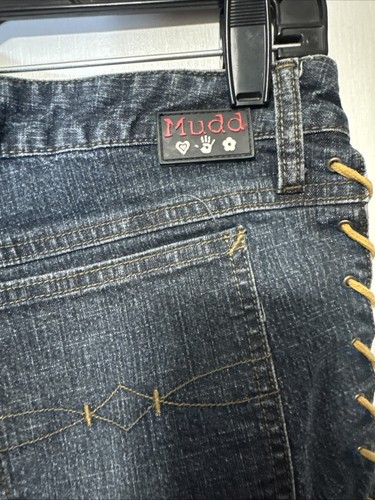 Vintage Mudd Yo Jeans Lace up Side Size 11 Dark Wash Y2K Low Rise Wide Flare Leg - Picture 7 of 10
