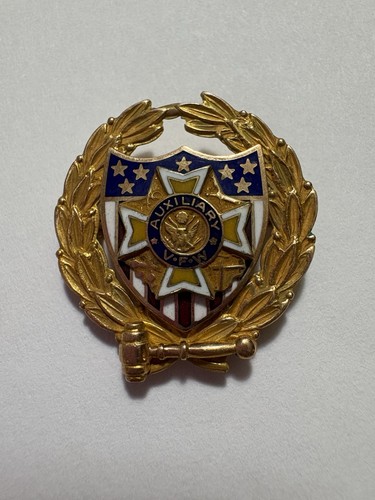 Vintage Auxiliary VFW Veteran of Foreign War Hammer Emaille 10k Gold Brosche Anstecknadel 4,3 G