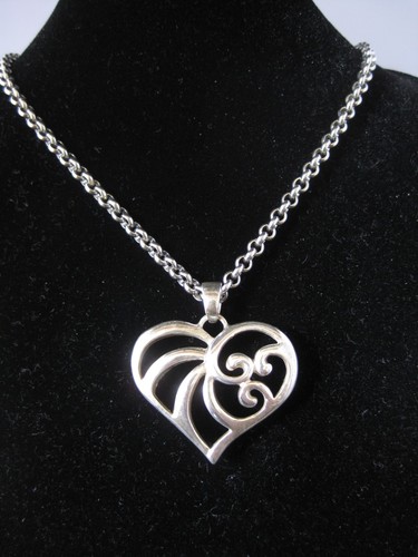 Vintage Kagi Silver Steel Necklace with Heart Pendant - Picture 1 of 11