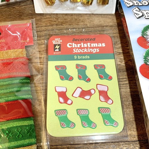 Christmas Cardmaking & Scrapbooking Bundle Trims Brads Ribbon New - Picture 5 of 8