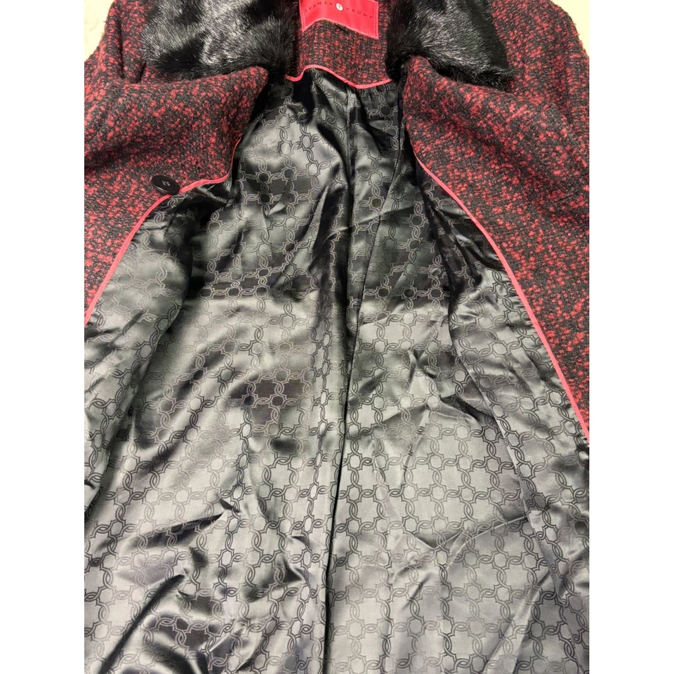 Abrigo para mujer Ivanka Trump rojo moteado tweed doble pecho cuello de piel sintética M Foto 2 de 4