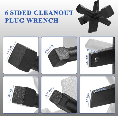 6 Sided Cleanout Plug Wrench for Pasco J40042 Plumbing Black  - Picture 3 of 7