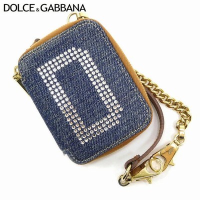 DOLCE GABBANA Used Vintage Blue Brown Crystal Pouch Unisex Free Shipping