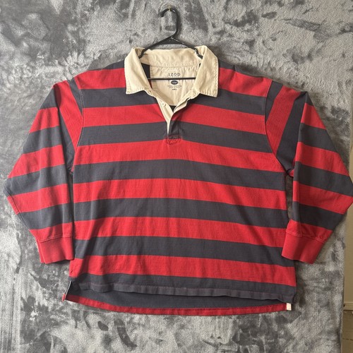 Izod Rugby Polo Long Sleeve 4X-Large Red And Black Stripe 100% Cotton