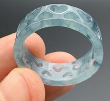 Video Certified Green A Jadeite Jade Love Heart Circle Ring NO. 11.25    420117