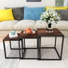 Space Saving Nesting Coffee Tables Set of 3 Metal Frame Brown Living Room