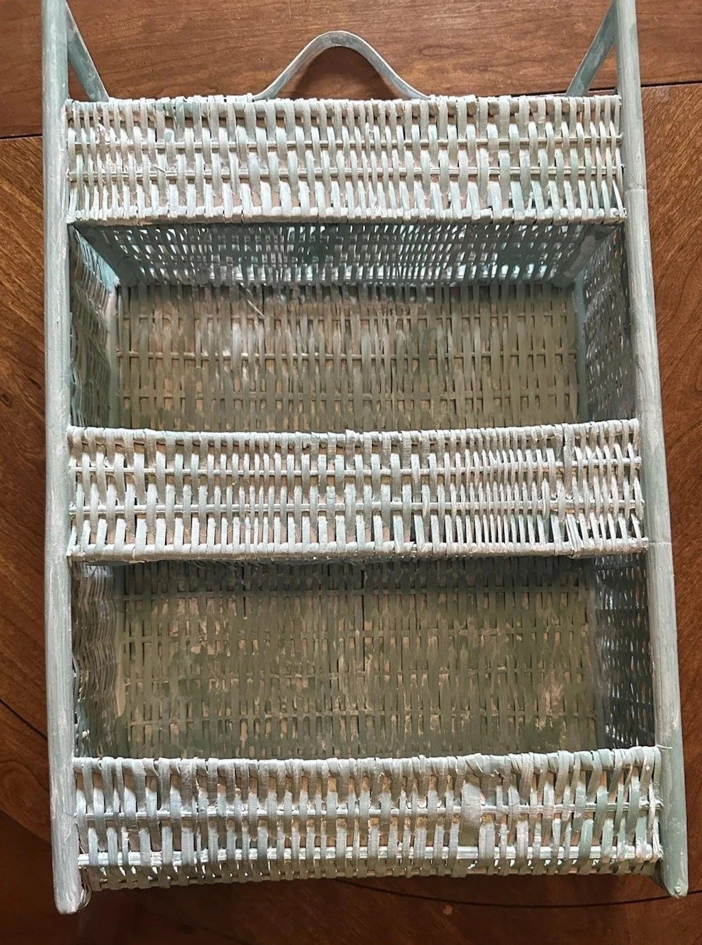 Vintage Wicker 3 Shelf Hanging Pistachio Green Cottagecore Shabby 18”