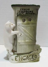 PIG OUTHOUSE PUBLIC TELEPHONE CALL OFFICE ENGAGED PORCELAIN BUD VASE GERMANY VTG