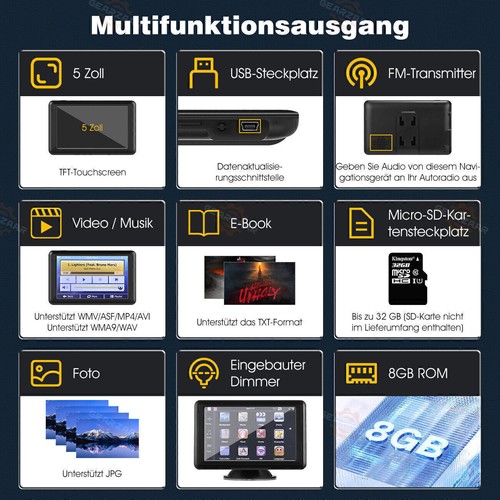 GPS Navigationsgerät für Auto LKW PKW 5 Zoll GPS Navigation 2D 3D Karten 8GB DE - Bild 7 von 17