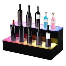 2 Tier Step - LED Lighted Back Bar Liquor Bottle Shelf Glowing Display Stand NEW