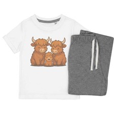 'Highland Cow Family' Kids Nightwear / Pyjama Set (KP055659)