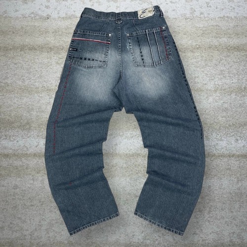 Vintage Skater Wide Leg Jeans 32x32 Enyce Dark Wash Baggy Denim Embroidered Y2K - Picture 1 of 9