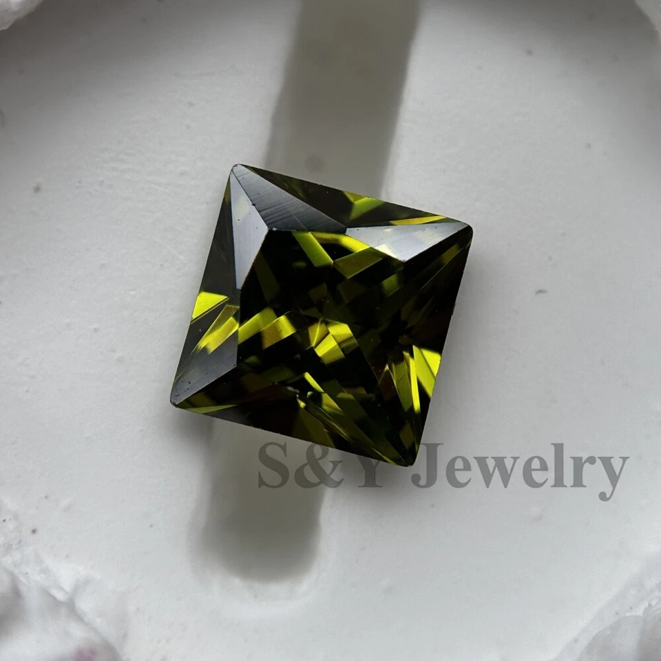 Sparking Olive Green Color Square Shaped Loose Cubic Zirconia for Rings - Image 4 of 4