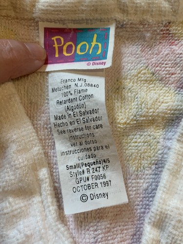 Vintage 1990s Winnie Pooh Terry Cover Up Bath Robe Toddler Small 4/5 Disney Pink - Picture 2 of 4