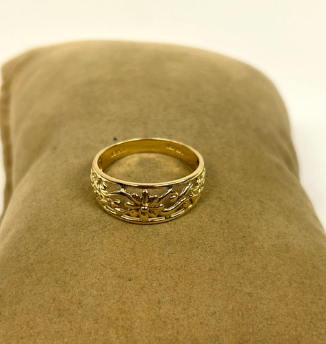 ENCANTADOR ANILLO BANDA DISEÑO FILIGRANA FLORAL ORO AMARILLO 14K TALLA 9.5 - Imagen 8 de 15