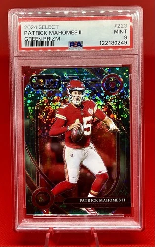 2024 Select Patrick Mahomes Green Prizm 5/5 PSA 9🔥 Ultra Rare Chiefs Hit