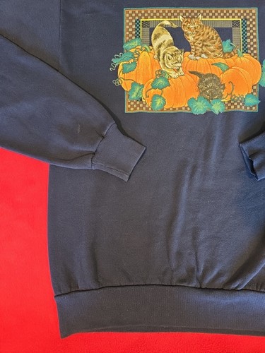 Vintage Gopher Sport Cat Pumpkin Fall Halloween Navy Sweatshirt Womens Sz Medium - Picture 4 of 17