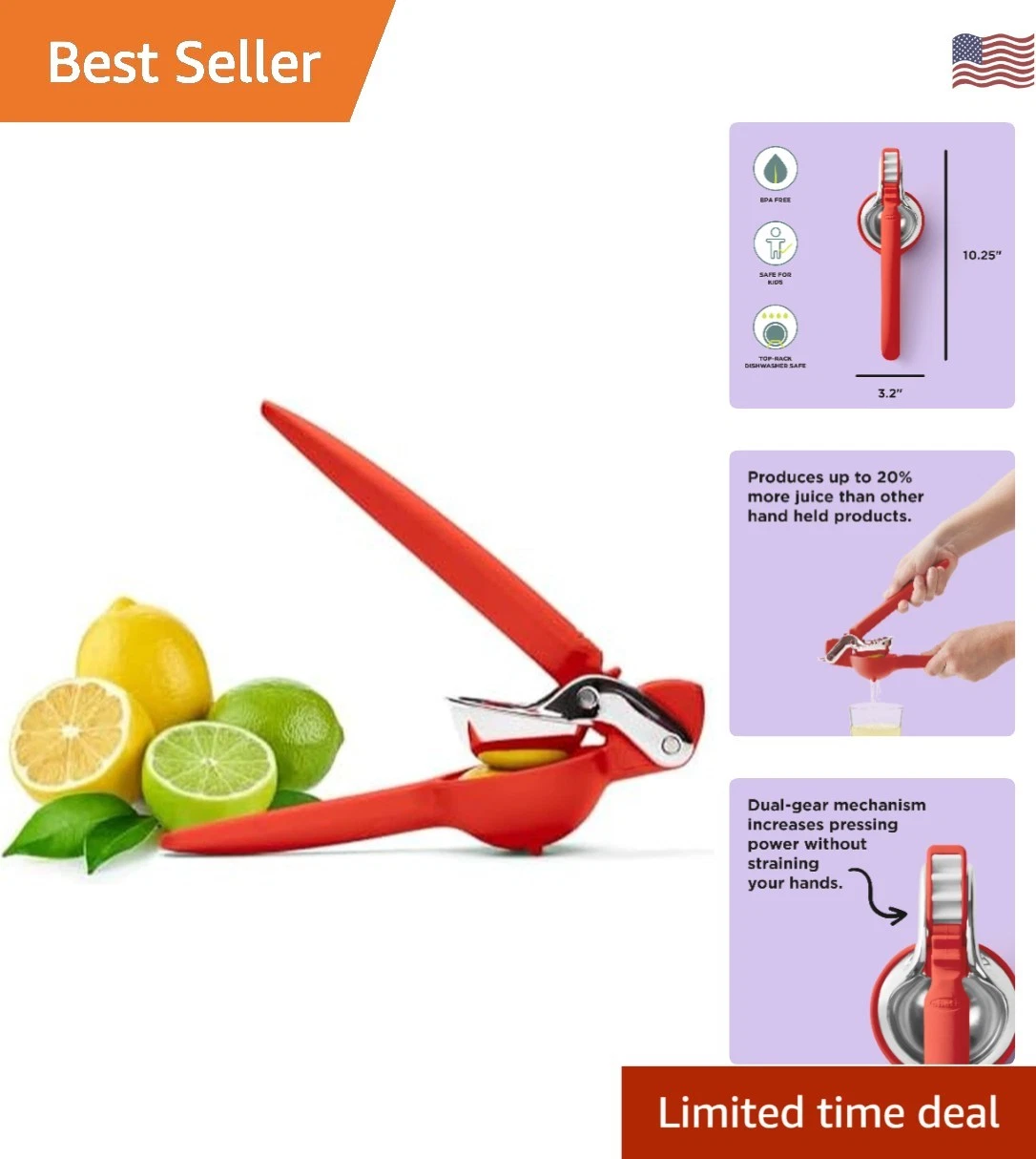 FreshForce Manual Lemon Squeezer, Dishwasher Safe Juicer with Dual-Gear Power