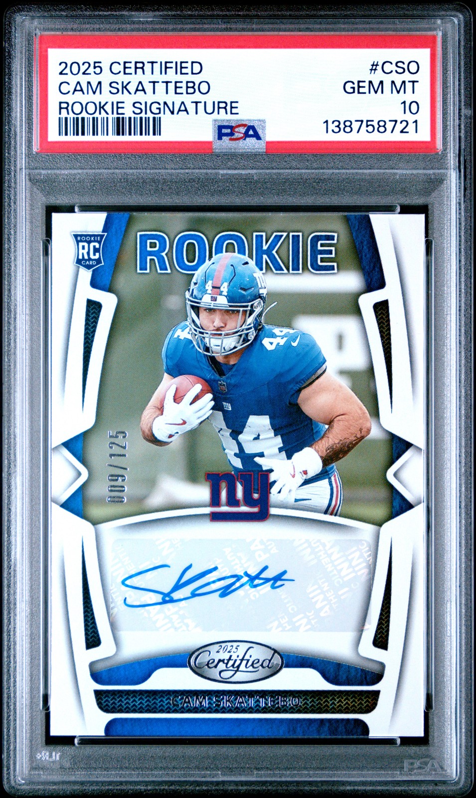 Cam Skattebo Panini Certified Freshman Fabric Signatures #CSO Mirror Orange