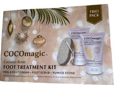 COCOmagic Coconut Rose Luxurious Foot Treatment Kit Trio Cream & Scrub 4 oz ea