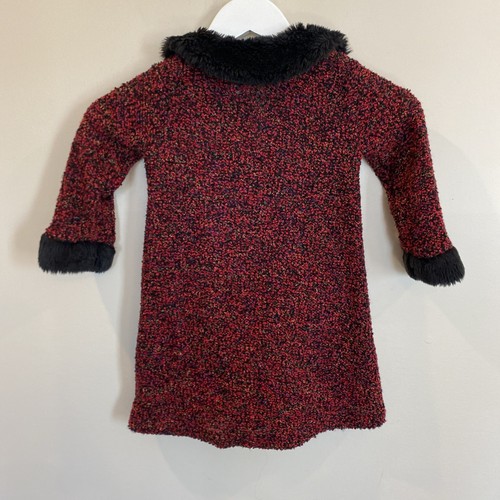 Blueberi Blvd Girls Holiday Christmas Dress Coat 3T Faux Fur Red Rose Winter - Picture 3 of 4