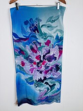 VTG KasAga Handpainted 100 Silk Scarf Washable Poland Blue Purple 70x18- NWT