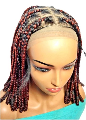 Reddish brown Braided Wig Knotless Box Braids Wig Full Lace Baby Hair, Wrap Ends - Picture 7 of 10