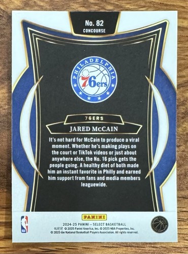 2024-25 Panini Select Concourse Level #82 Jared McCain Base RC 76ers - Bild 2 von 2