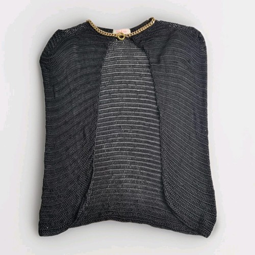 Sass & Bide Black Knit Cape Gold Chunky Tbar Chain Runaway Capelet Size M VGUC