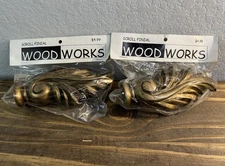 Scroll Finial Wood Works Large Antique Gold Curtain Rod End Caps Lot Of 2 NEW