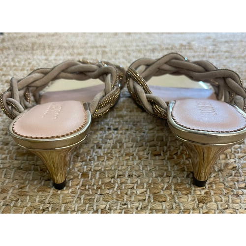 J Crew 8.5 Heels Zadie Strappy Kitten Heel Pumps Gold Open Toe Crystals NEW - Picture 14 of 14