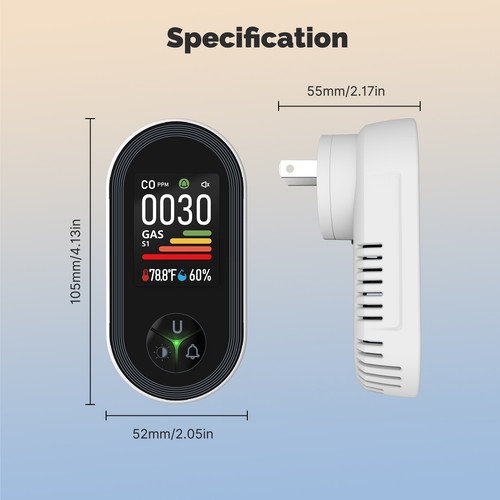Detector de monóxido de carbono y gas natural MOES 4 en 1 enchufe sensor TEMP/RH alarma - Imagen 10 de 12
