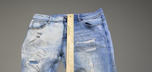 Crysp Denim Jeans Mens Size 34 Blue Stonewashed Skinny Distressed Patch Stretch - Picture 11 of 19
