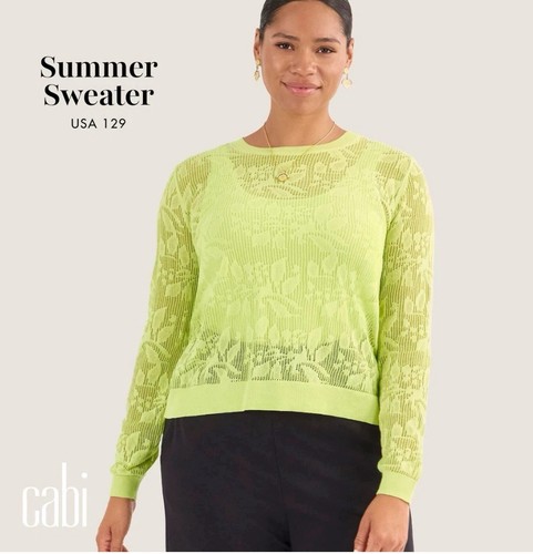 New #6655 Cabi Spring 2025 Summer Sweater Key Lime Floral Mesh S includes Tank!