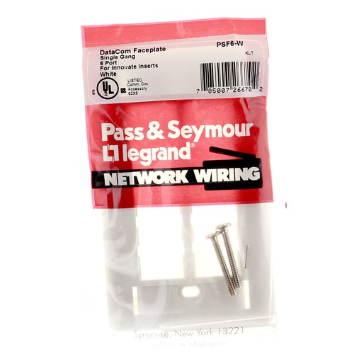 PASS & SEYMOUR PSF6-W SINGLE GANG FACE PLATE 6 PORT W/ LABEL, WHITE (10 PACK) - Afbeelding 3 van 3