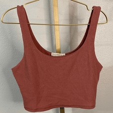 Abercrombie Fitch Ribbed Crop Top with shelf bra- Dusty Rose- Medium
