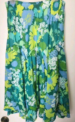 Bob Mackie Women's L Green Floral Asymmetrical Flowy Hawaiian Tropical  Skirt - Picture 1 of 3