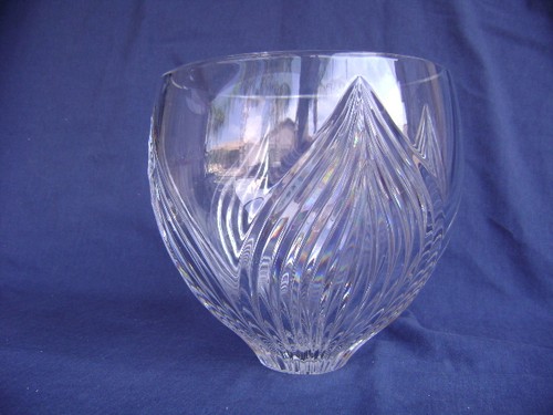 Vintage Poland Lead Cut Crystal Large Heavy Rose Bowl Center Piece Console Bowl