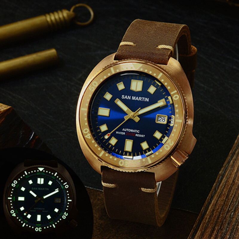 Full Lumed Bronze 6105 Turtle Homage Dive Watch NH35A Sapphire San Martin CuSn8 Full Lumed Bronze 6105 Turtle Homage Dive Watch NH35A Sapphire San Martin CuSn8