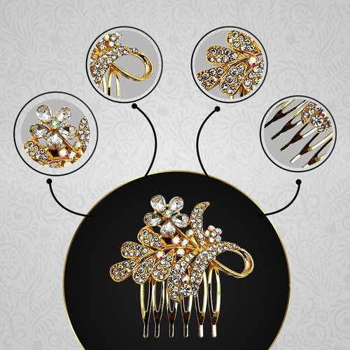 Bridal Flower Wedding Hair Comb Diamante Crystal Pearl Clip Slide Hairpiece Prom - Picture 16 of 51
