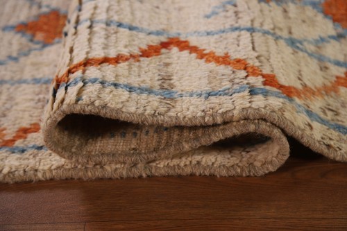 Geometric Moroccan 7x10 Ivory Area Rug Hand-Knotted Wool Carpet - Picture 11 of 12