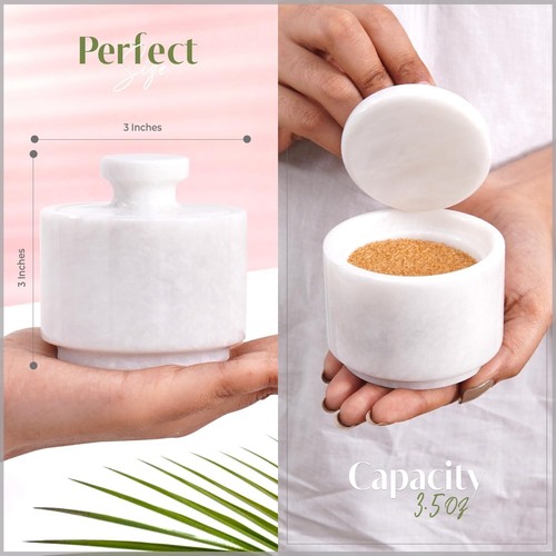 Salero de mármol con tapa y cuchara | Tarro de especias de 3" para sal, pimienta y almacenamiento - Imagen 24 de 61