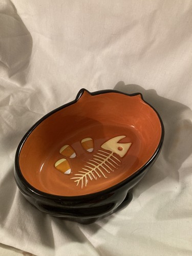 Hallmark HALLOWEEN Black Cat Food Bowl Dish with Fish, Candy Corn RETIRED RARE! - Picture 19 of 23