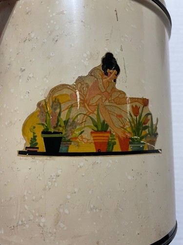 Vintage Nesco Metal Canisters Art Deco Lady Flowers Decal Set Of 2 - Picture 13 of 15