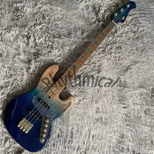 Burl Maple Top Jazz Bass Guitar Caribbean Fade Surf Rosewood Fretboard RHY